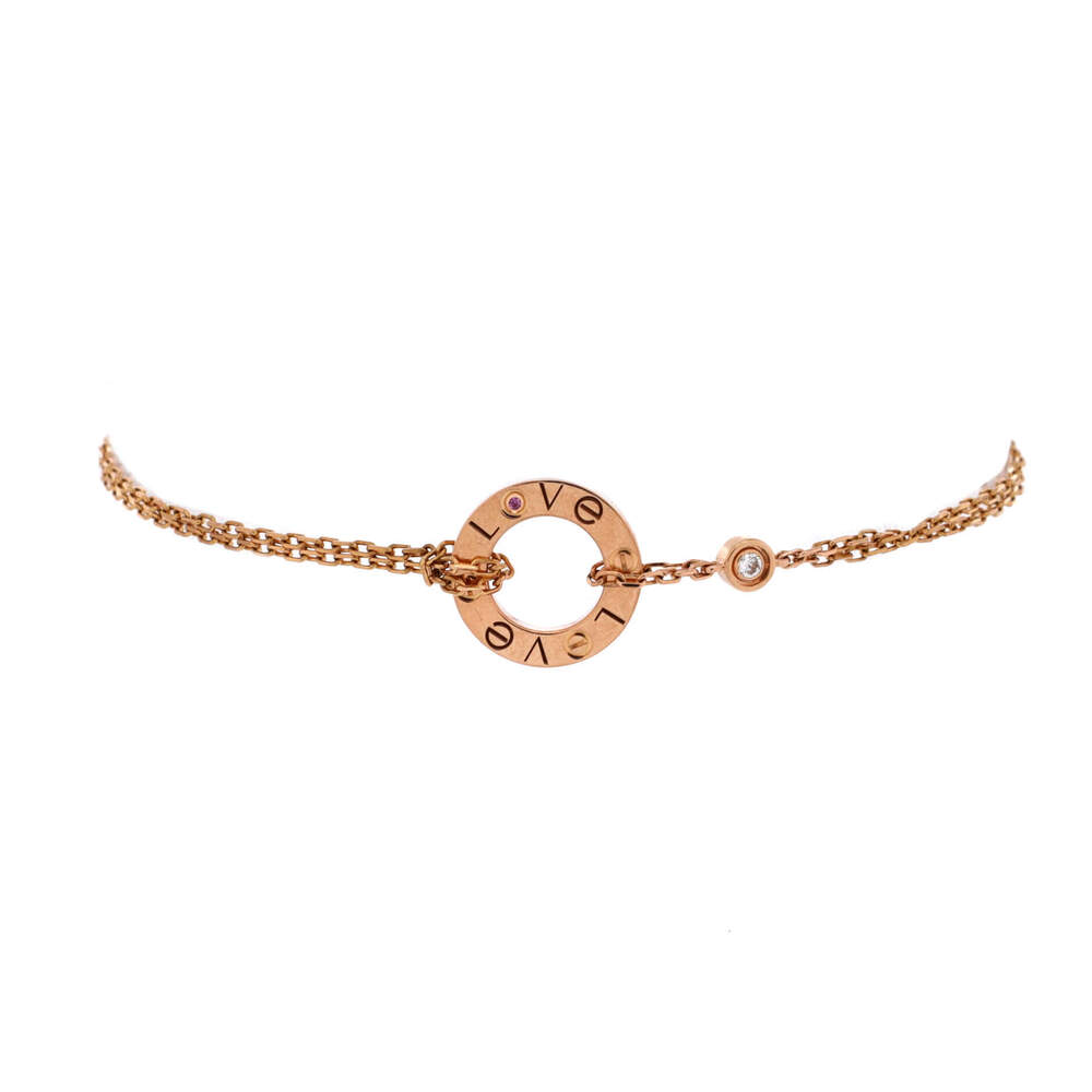 Cartier 2 Diamonds Love Bracelet 18K Rose Gold with Pink Sapphire and Diamond